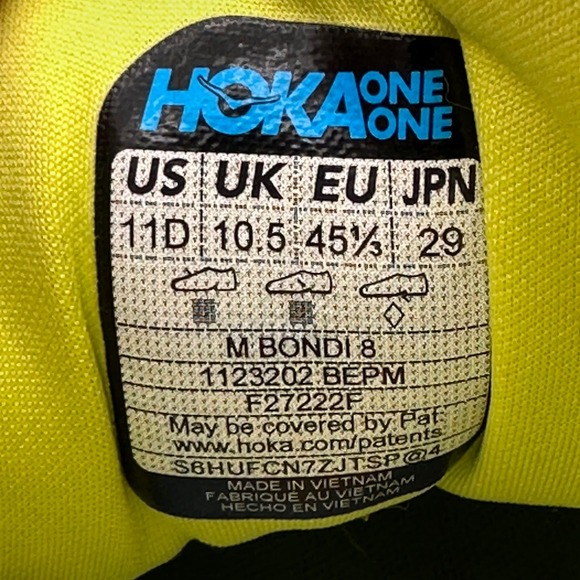 Hoka M Bondi 8 1123202 BEPM Mens Size‎ 11 D Vibrant Yellow / Blue Running Shoes main image 7
